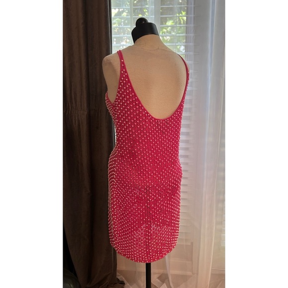 Retrofête ROCCO CROCHET Pink DRESS Size Large Mini Sip Stretch Coverup - Picture 7 of 10
